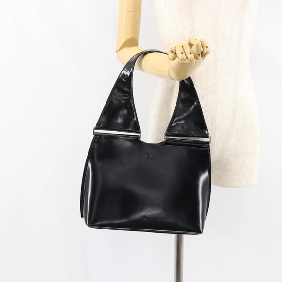 GUCCI Shoulder Bag Enamel Black Silver
